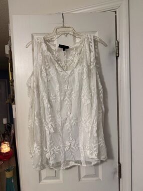 Lane Bryant White Embroidered Sheer V-Neck Camisole